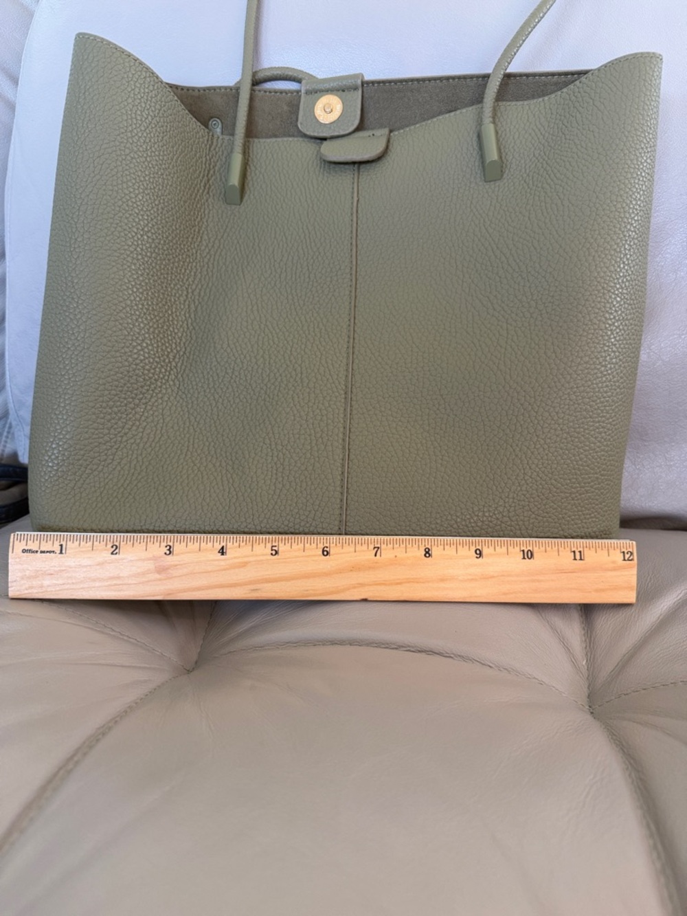 Olive Green Leather Tote Bag - Picture 4 of 5